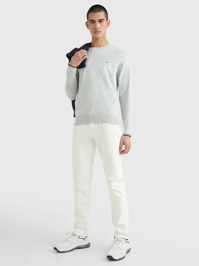 Tommy Hilfiger Th Flex Tipped Cuffs Jumper Light Grey Heather Mens Knitwear On Sale