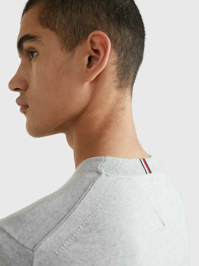 Tommy Hilfiger Th Flex Tipped Cuffs Jumper Light Grey Heather Mens Knitwear On Sale