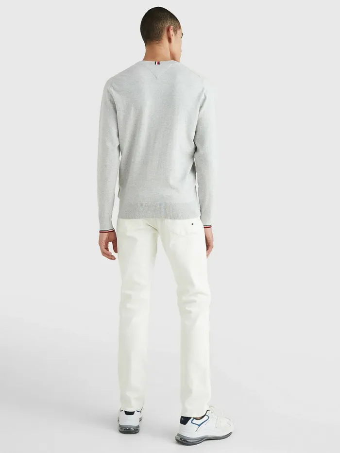 Tommy Hilfiger Th Flex Tipped Cuffs Jumper Light Grey Heather Mens Knitwear On Sale