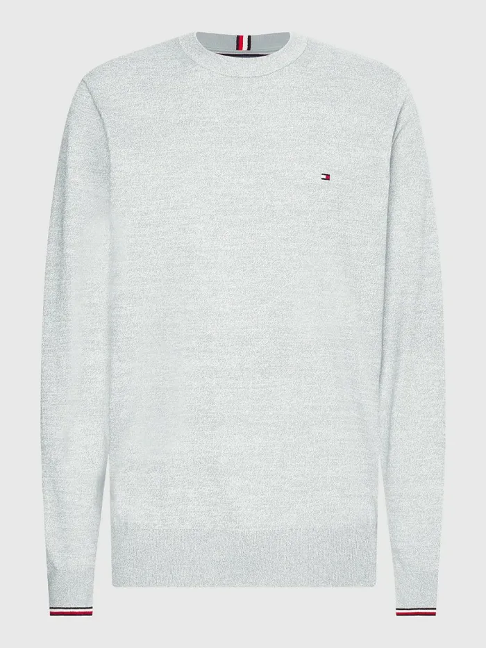 Tommy Hilfiger Th Flex Tipped Cuffs Jumper Light Grey Heather Mens Knitwear On Sale