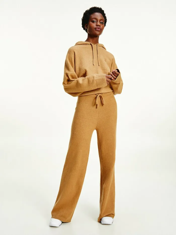Tommy Hilfiger Th Flex Wide Leg Trousers Countryside Khaki Womens Trousers