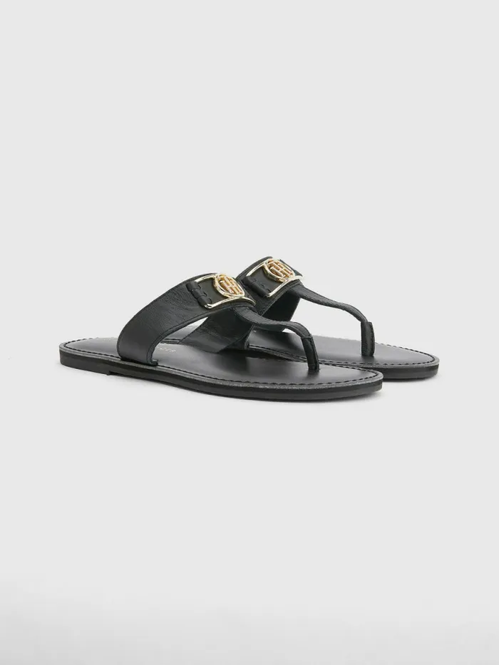 Tommy Hilfiger Th Interlock Leather Sandals Black Womens Sandals Gift Ideas