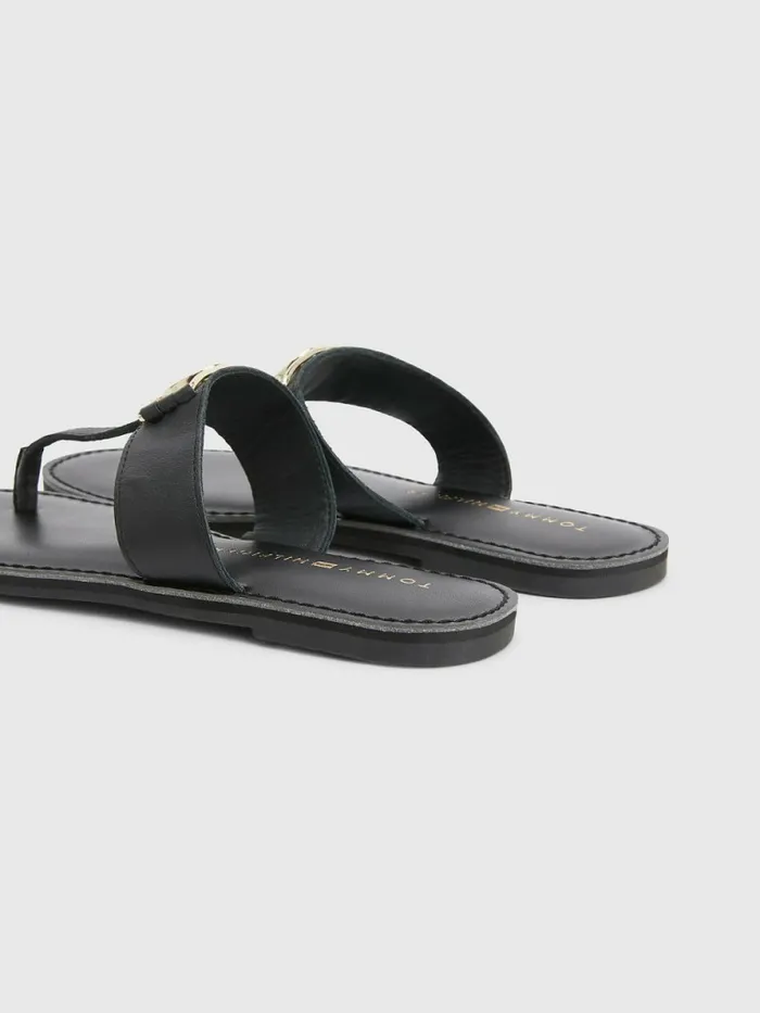 Tommy Hilfiger Th Interlock Leather Sandals Black Womens Sandals Gift Ideas