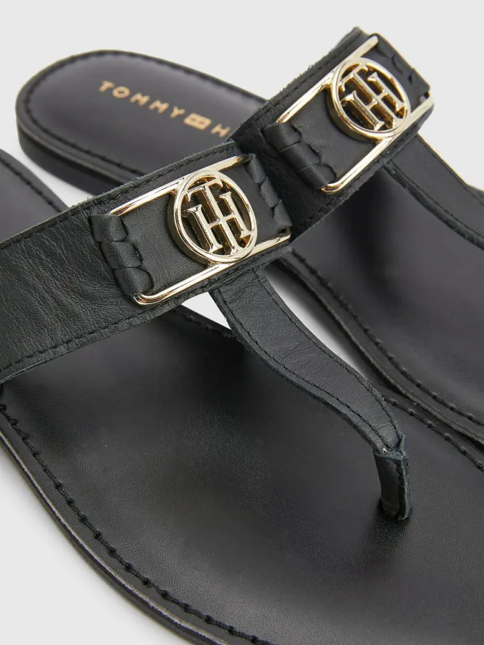 Tommy Hilfiger Th Interlock Leather Sandals Black Womens Sandals Gift Ideas