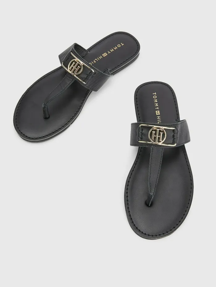 Tommy Hilfiger Th Interlock Leather Sandals Black Womens Sandals Gift Ideas