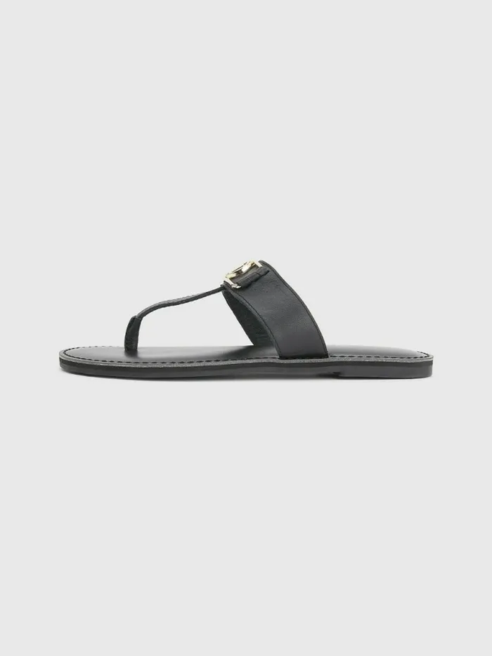Tommy Hilfiger Th Interlock Leather Sandals Black Womens Sandals Gift Ideas