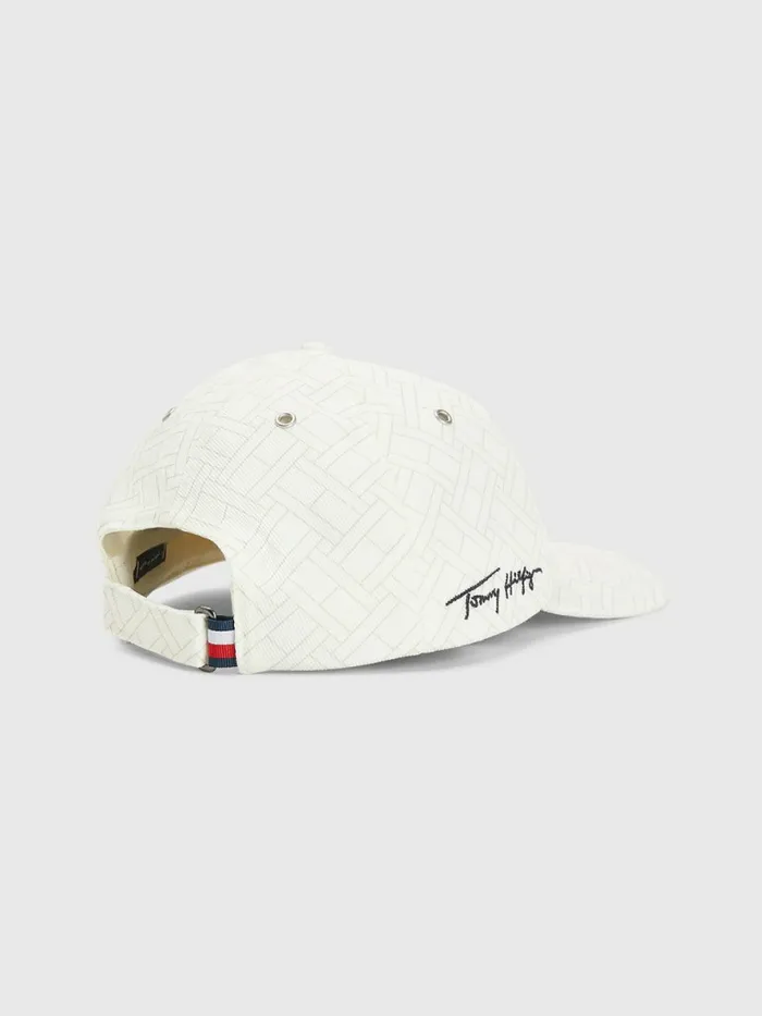 Tommy Hilfiger Th Modern Signature Embroidery Cap Ivory Mens Hats and Scarves Gift Ideas