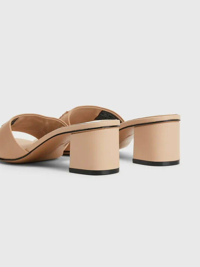 Tommy Hilfiger Th Monogram Block Heel Leather Mules Sandrift Womens Sandals Gift for Friend