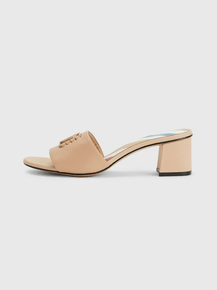Tommy Hilfiger Th Monogram Block Heel Leather Mules Sandrift Womens Sandals Gift for Friend