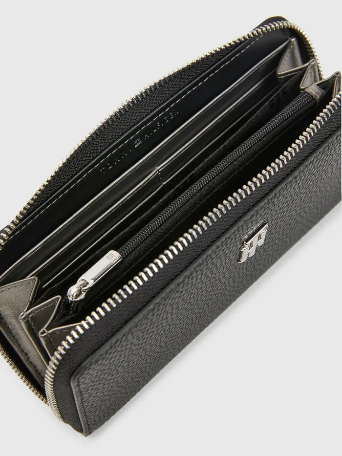 Tommy Hilfiger Th Monogram Large ZipAround Wallet Black Womens Wallets and Keyrings Casaul