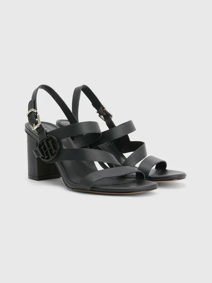Tommy Hilfiger Th Monogram Leather Block Heel Sandals Black Womens Sandals Online Tommy Hilfiger Th Monogram Leather Block Heel Sandals Black Womens Sandals Online