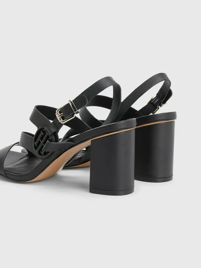 Tommy Hilfiger Th Monogram Leather Block Heel Sandals Black Womens Sandals Online