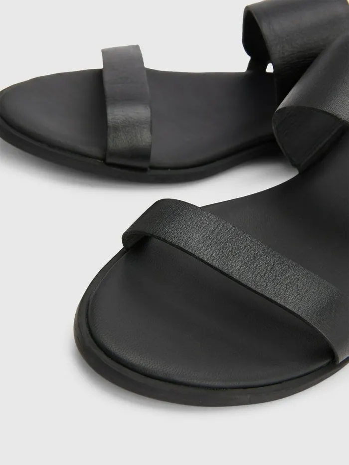 Tommy Hilfiger Th Monogram Leather Flat Sandals Black Womens Sandals Cheap On Sale