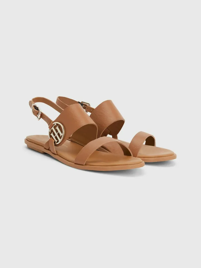 Tommy Hilfiger Th Monogram Leather Flat Sandals Summer Cognac Womens Sandals Gift Ideas Tommy Hilfiger Th Monogram Leather Flat Sandals Summer Cognac Womens Sandals Gift Ideas