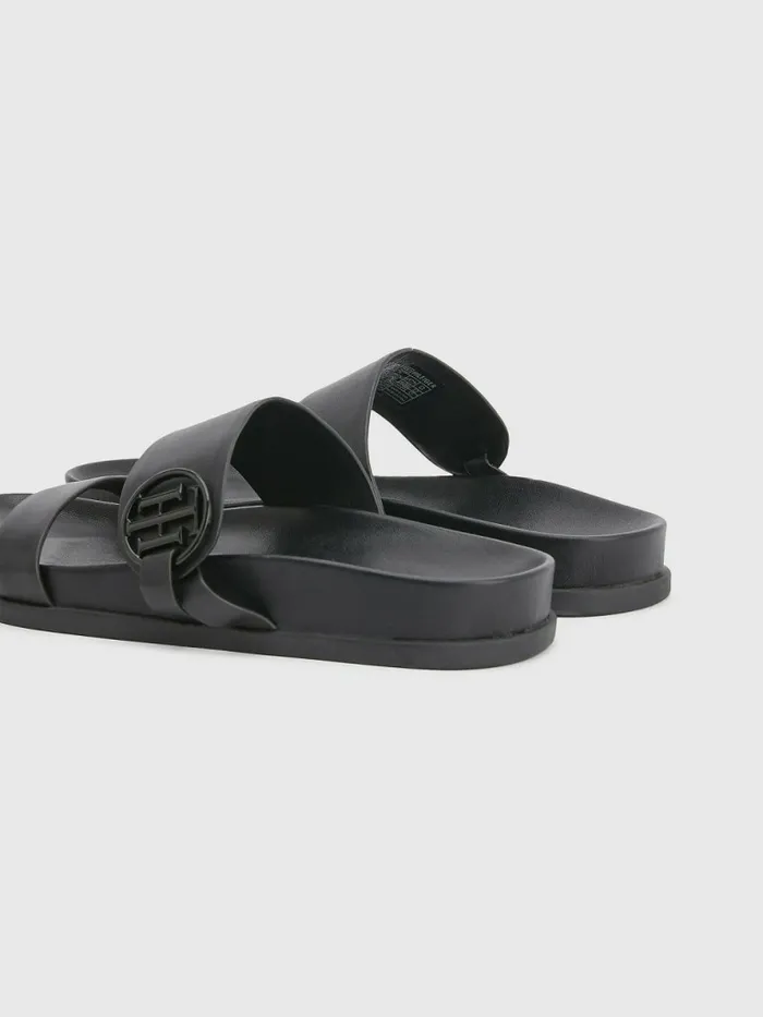 Tommy Hilfiger Th Monogram Leather Sandals Black Womens Sandals Gift 4 You