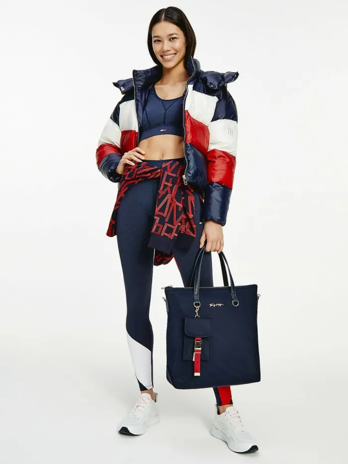 Tommy Hilfiger Th Protect ColourBlocked Down Puffer Jacket Breezy BlueTh Optic White Swt Womens Coats and Jackets Sale