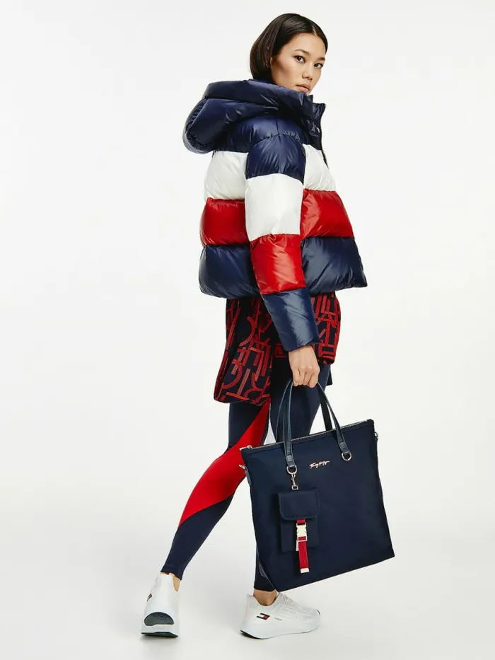 Tommy Hilfiger Th Protect ColourBlocked Down Puffer Jacket Breezy BlueTh Optic White Swt Womens Coats and Jackets Sale