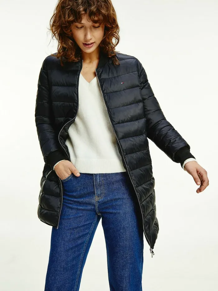 Tommy Hilfiger Th Protect Filled Long Bomber Coat Black Womens Coats and Jackets Gift Ideas