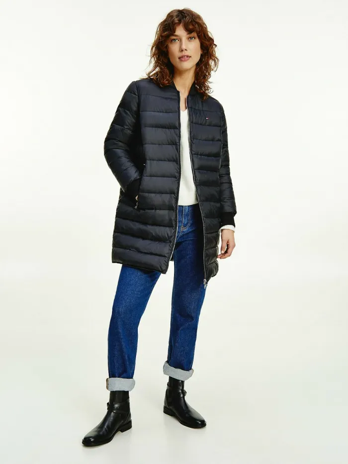 Tommy Hilfiger Th Protect Filled Long Bomber Coat Black Womens Coats and Jackets Gift Ideas
