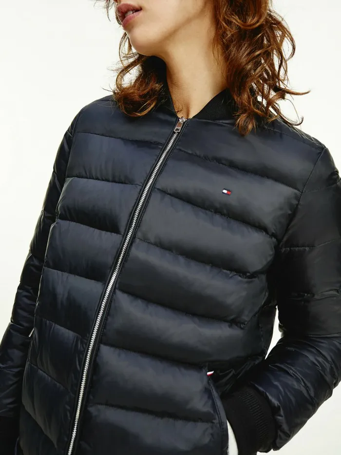 Tommy Hilfiger Th Protect Filled Long Bomber Coat Black Womens Coats and Jackets Gift Ideas