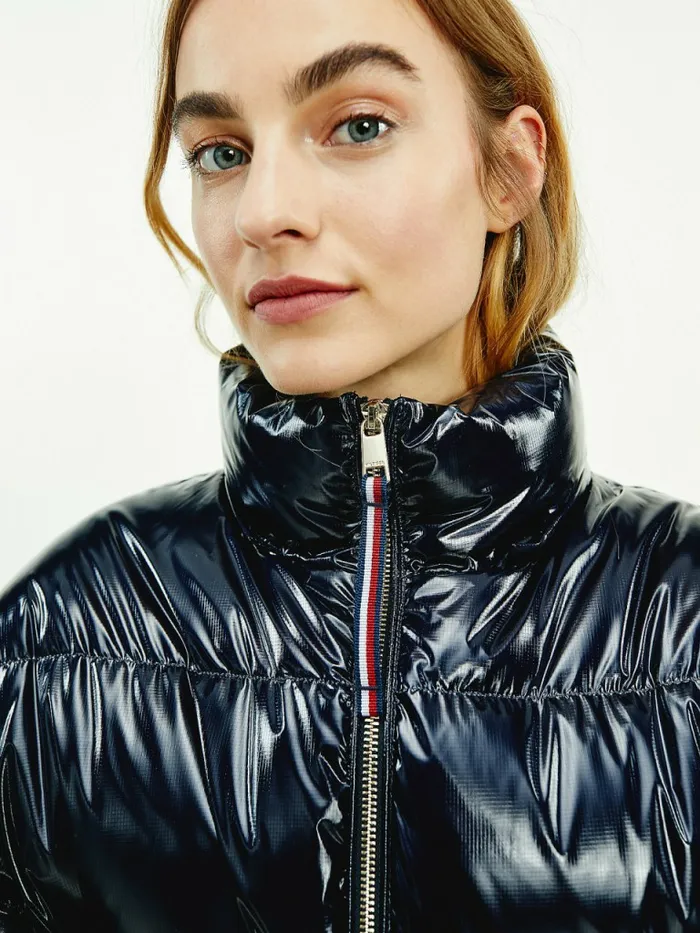 Tommy Hilfiger Th Protect Glossy DownFilled Puffer Jacket Desert Sky Womens Coats and Jackets Casaul