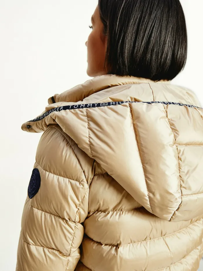 Tommy Hilfiger Th Protect HighShine Down Puffer Jacket Beige Womens Coats and Jackets Gift for Friend