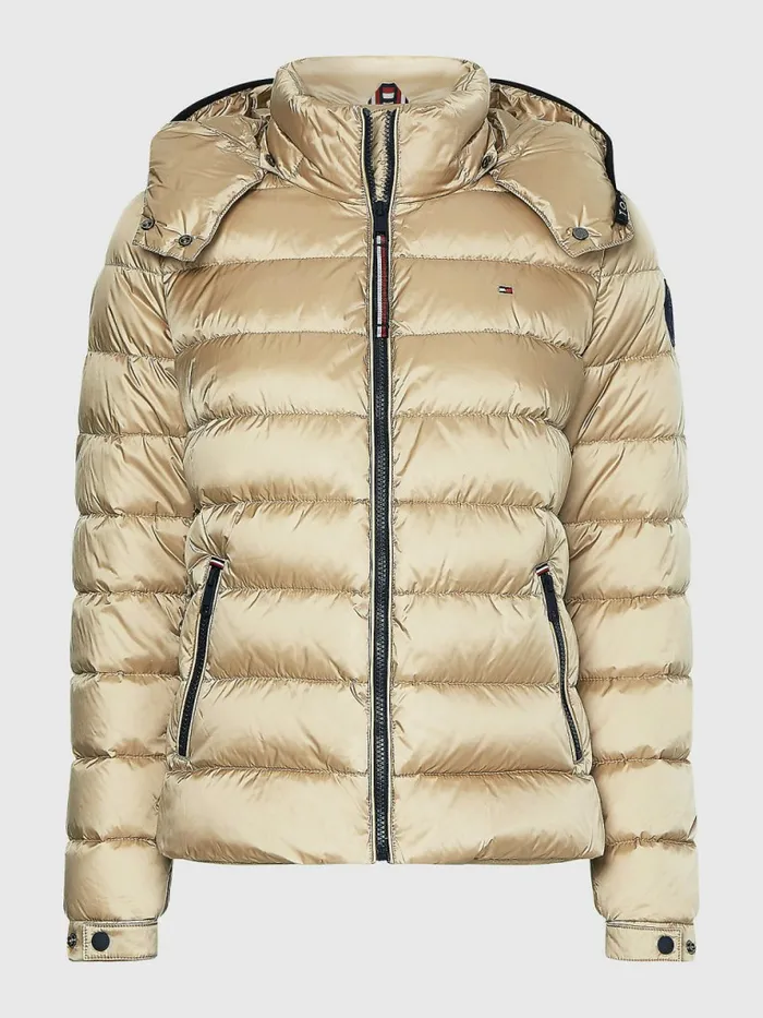 Tommy Hilfiger Th Protect HighShine Down Puffer Jacket Beige Womens Coats and Jackets Gift for Friend