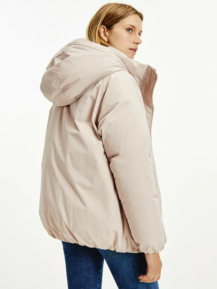 Tommy Hilfiger Th Protect Hooded Down Puffer Jacket Balanced Beige Womens Coats and Jackets Gift 4 You