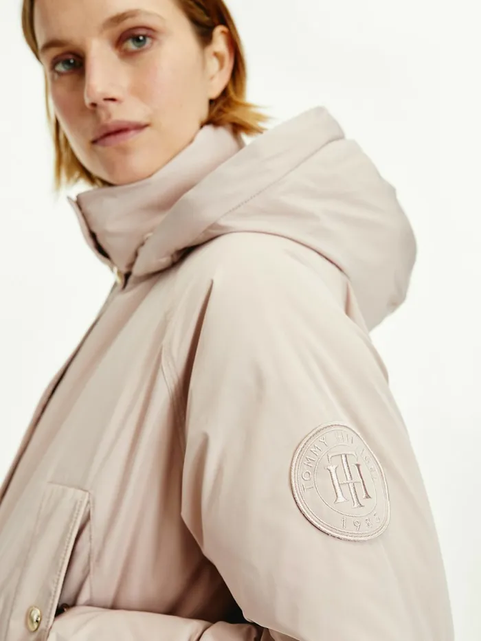 Tommy Hilfiger Th Protect Hooded Down Puffer Jacket Balanced Beige Womens Coats and Jackets Gift 4 You