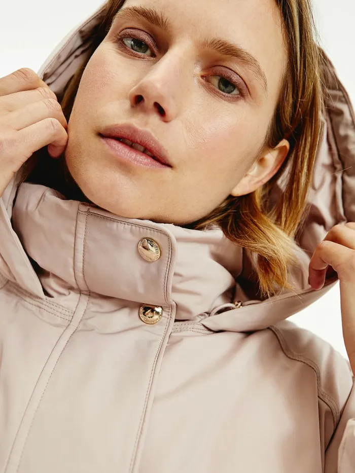 Tommy Hilfiger Th Protect Hooded Down Puffer Jacket Balanced Beige Womens Coats and Jackets Gift 4 You