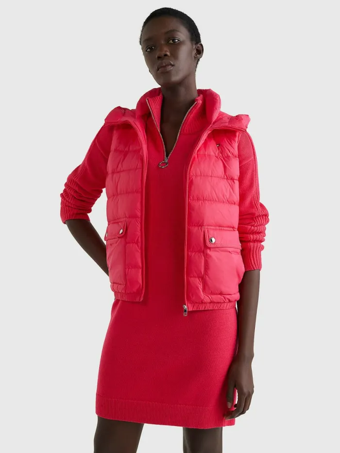 Tommy Hilfiger Th Protect Hooded Padded Vest Pink Splendor Womens Coats and Jackets Near Me
