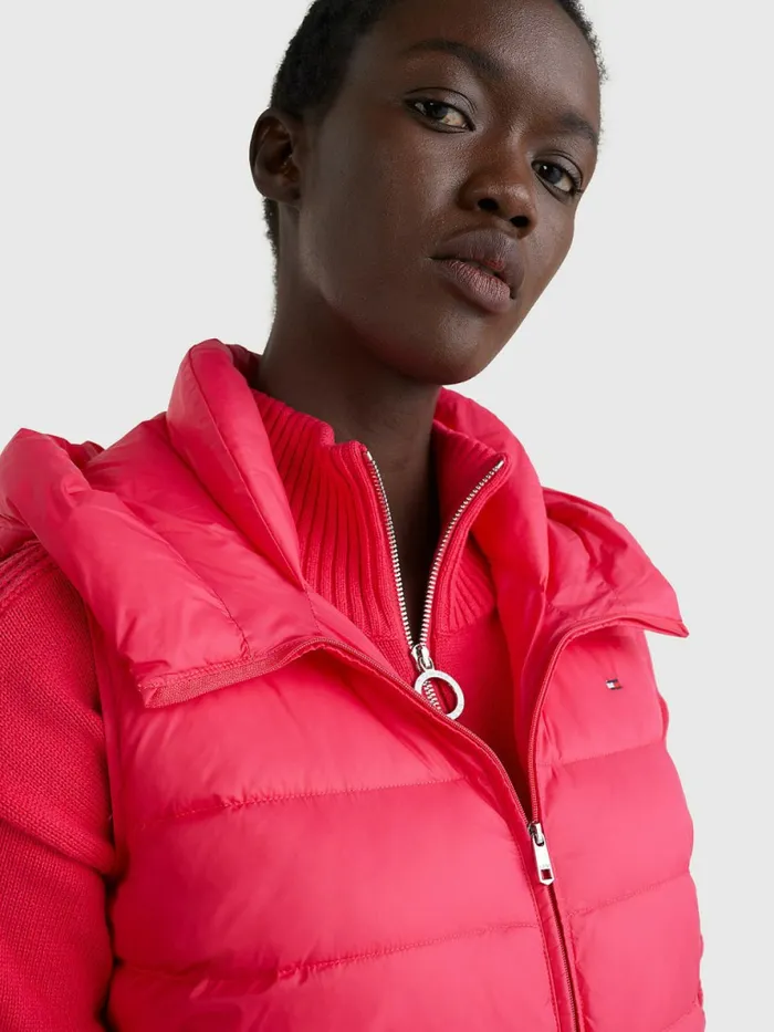 Tommy Hilfiger Th Protect Hooded Padded Vest Pink Splendor Womens Coats and Jackets Near Me