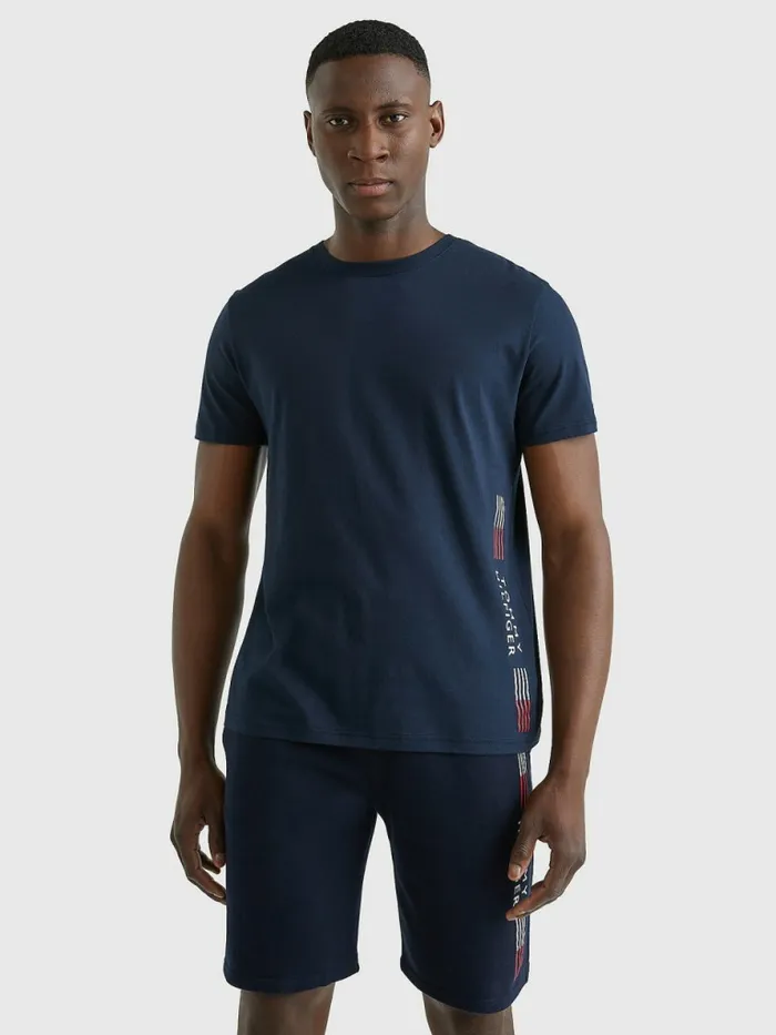 Tommy Hilfiger Th Stretch Logo Print TShirt Desert Sky Mens Loungewear and Nightwear Tommy Hilfiger Th Stretch Logo Print TShirt Desert Sky Mens Loungewear and Nightwear