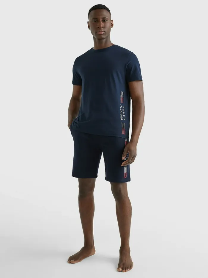 Tommy Hilfiger Th Stretch Logo Print TShirt Desert Sky Mens Loungewear and Nightwear