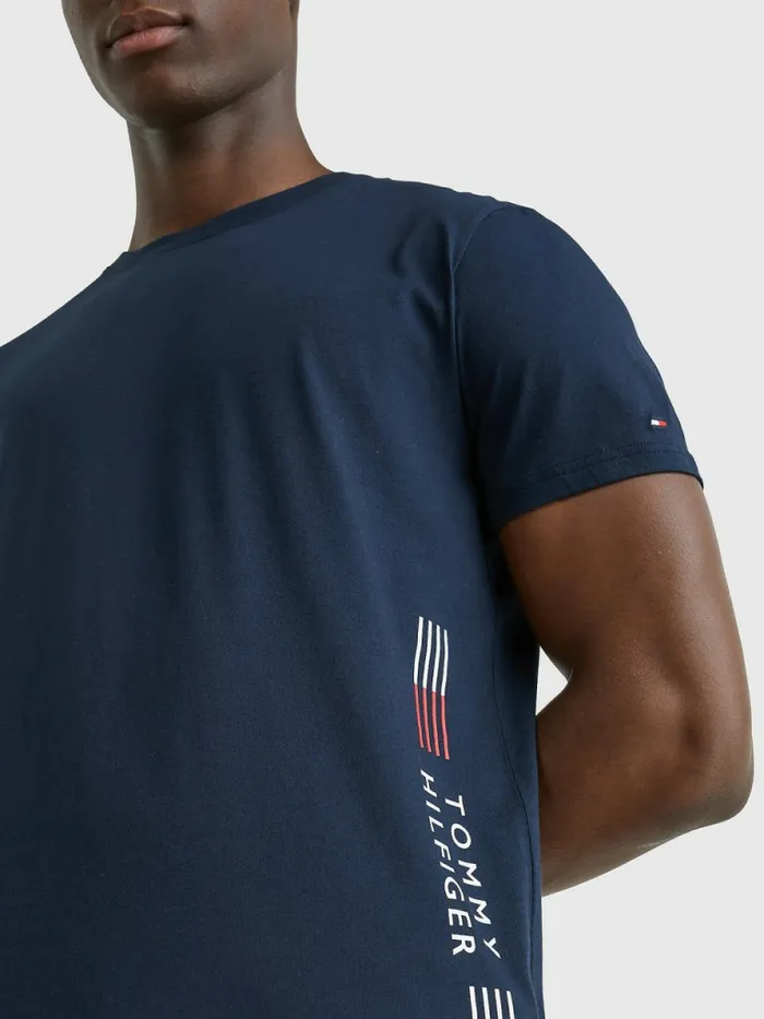 Tommy Hilfiger Th Stretch Logo Print TShirt Desert Sky Mens Loungewear and Nightwear