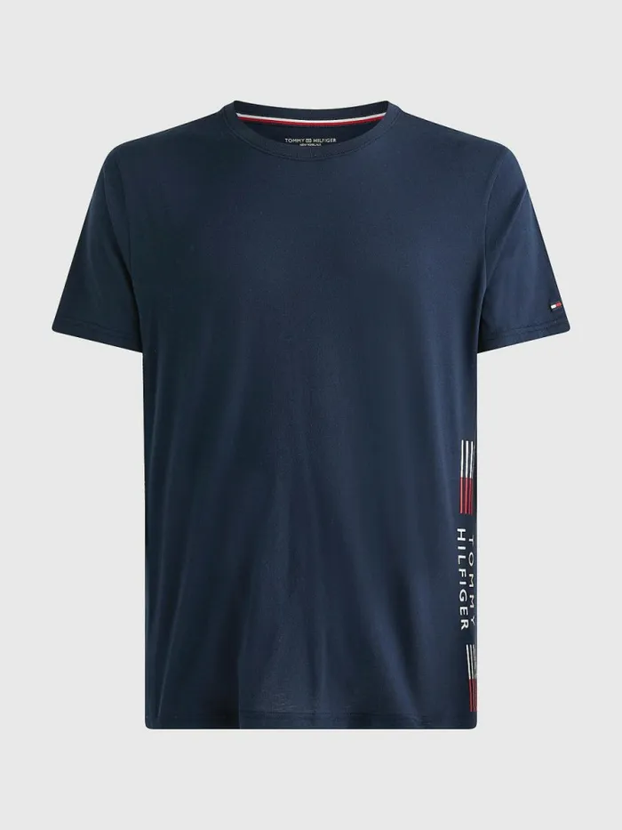 Tommy Hilfiger Th Stretch Logo Print TShirt Desert Sky Mens Loungewear and Nightwear