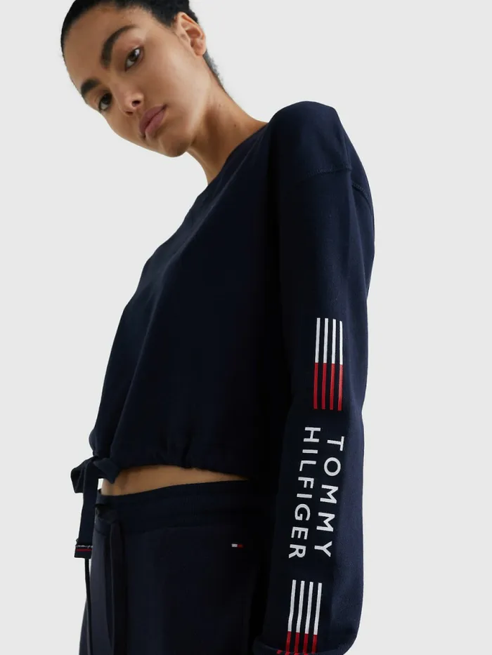 Tommy Hilfiger Th Stretch Logo Track Sweatshirt Desert Sky Womens Sweatshirts and Hoodies Cheap On Sale