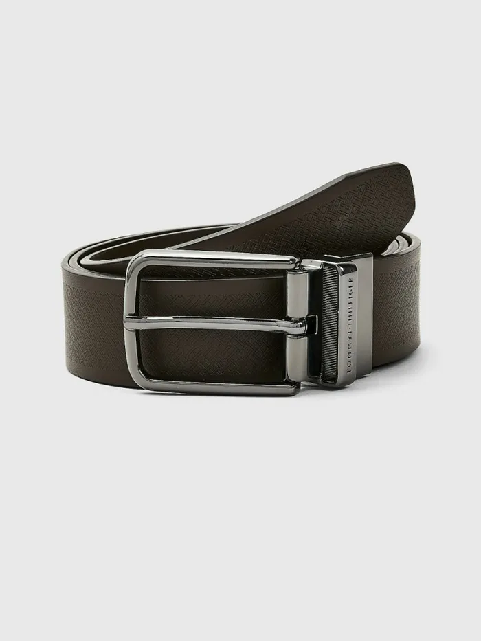 Tommy Hilfiger Th Tech Reversible Leather Flag Belt Testa Di MoroMonogram Mens Belts Online