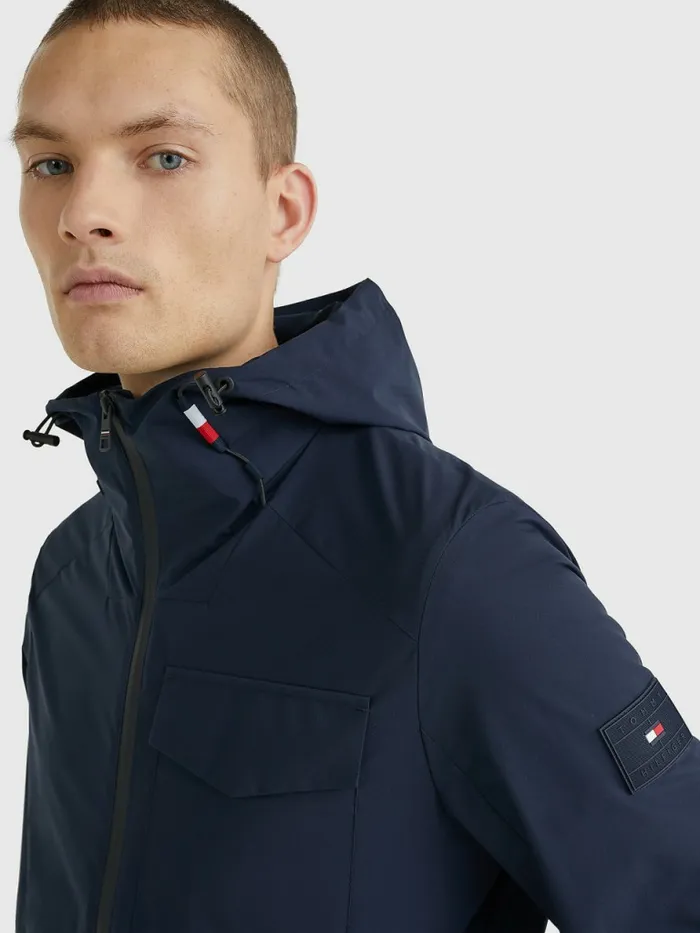 Tommy Hilfiger Th Tech Warm Hooded Jacket Desert Sky Mens Coats and Jackets Near Me