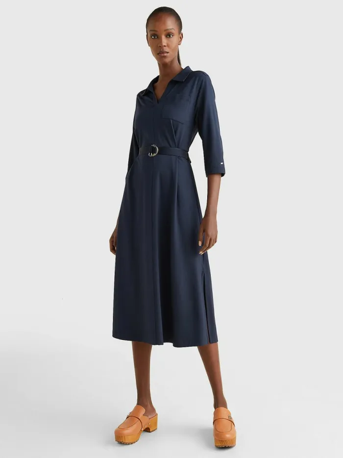 Tommy Hilfiger Three Quarter Sleeve Midi Shirt Dress Desert Sky Womens Dresses and Jumpsuits Casaul Tommy Hilfiger Three Quarter Sleeve Midi Shirt Dress Desert Sky Womens Dresses and Jumpsuits Casaul