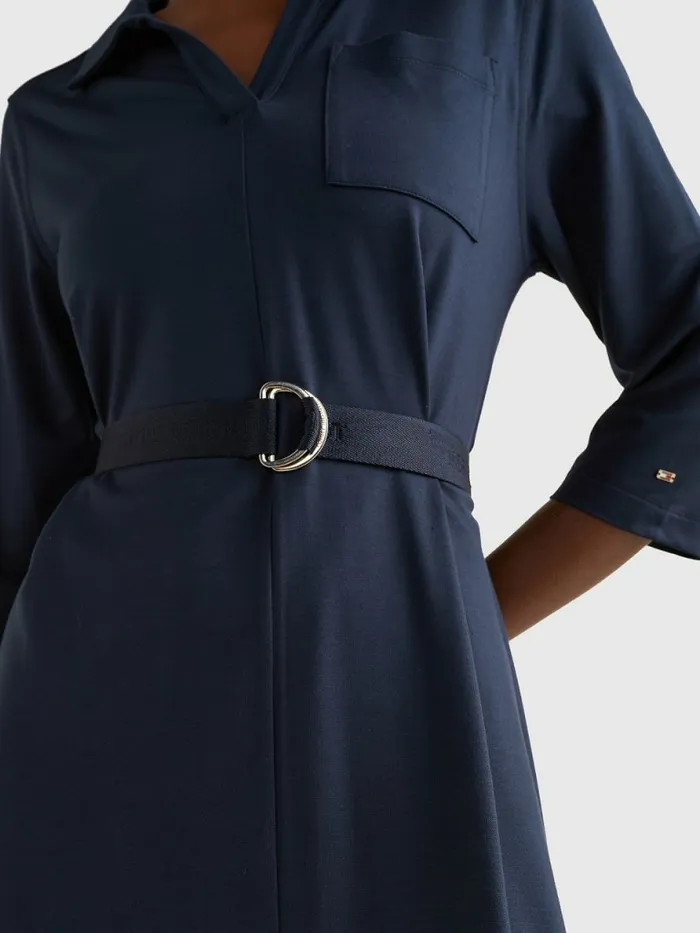 Tommy Hilfiger Three Quarter Sleeve Midi Shirt Dress Desert Sky Womens Dresses and Jumpsuits Casaul