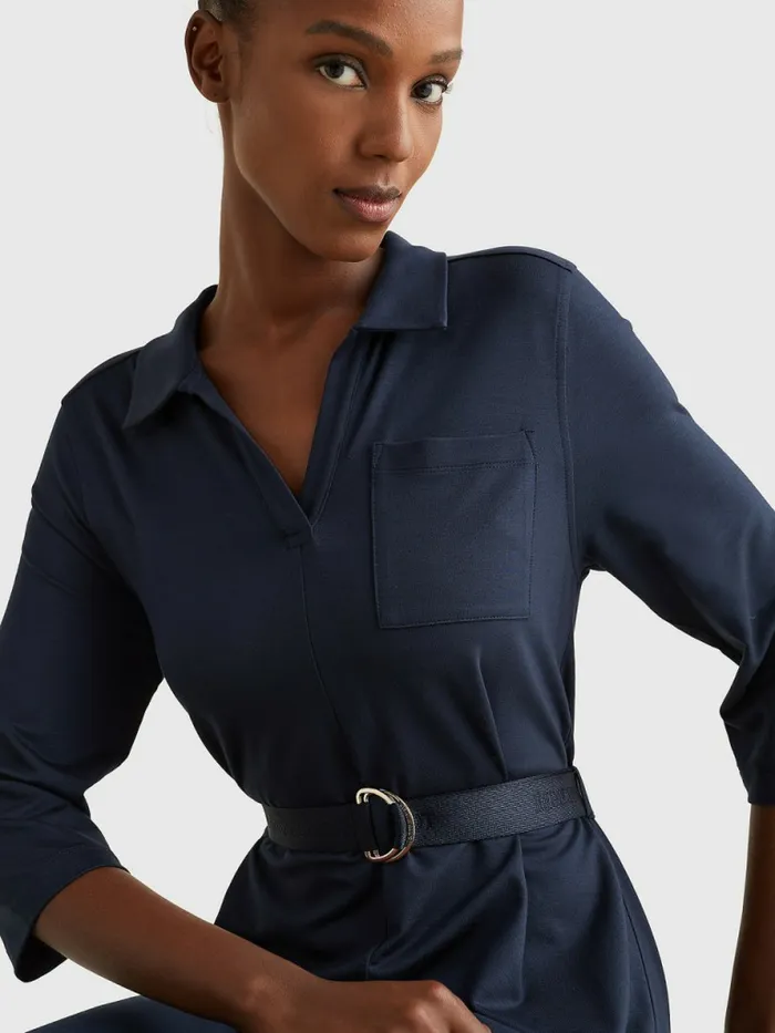 Tommy Hilfiger Three Quarter Sleeve Midi Shirt Dress Desert Sky Womens Dresses and Jumpsuits Casaul