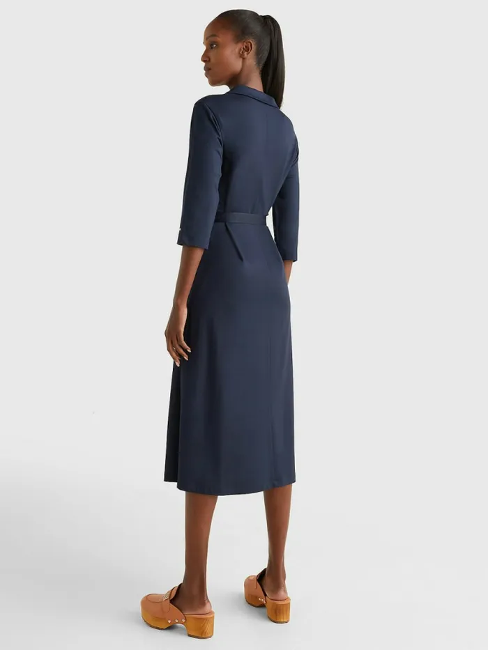 Tommy Hilfiger Three Quarter Sleeve Midi Shirt Dress Desert Sky Womens Dresses and Jumpsuits Casaul
