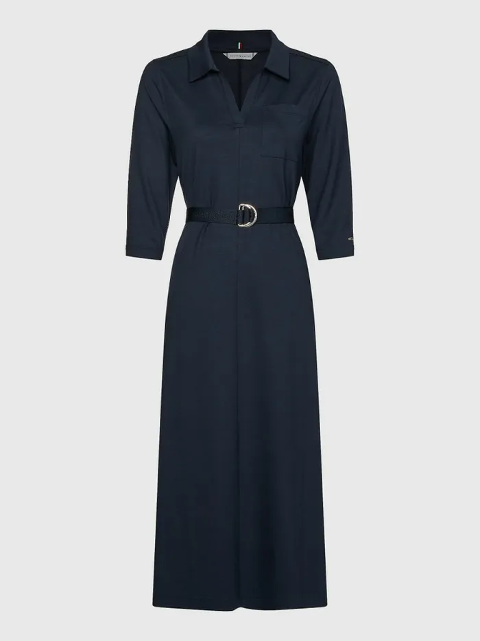Tommy Hilfiger Three Quarter Sleeve Midi Shirt Dress Desert Sky Womens Dresses and Jumpsuits Casaul