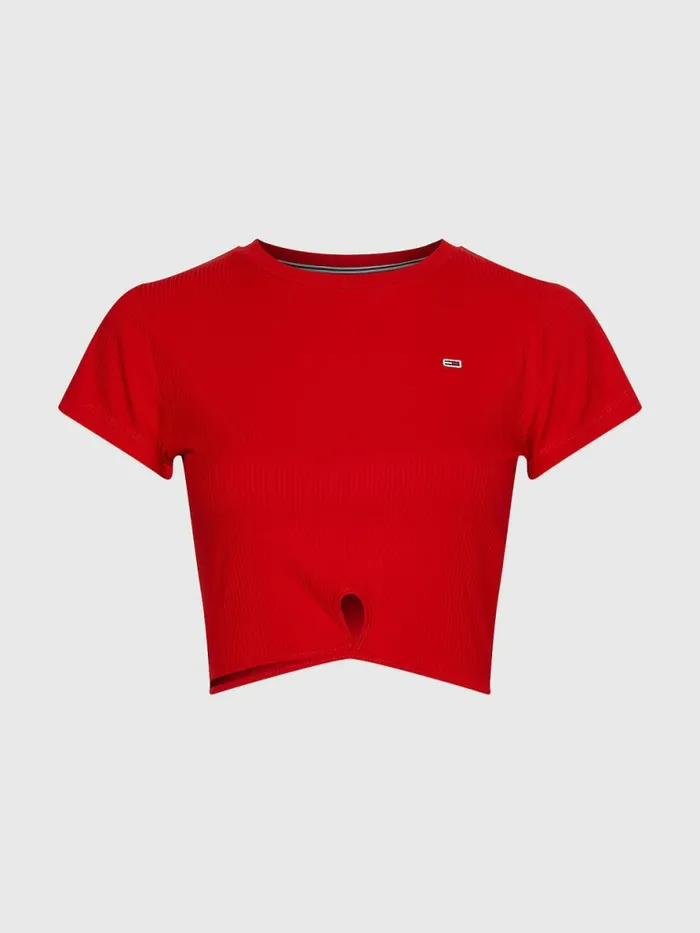 Tommy Hilfiger Tie Detail Cropped TShirt Deep Crimson Womens TShirts For Sale