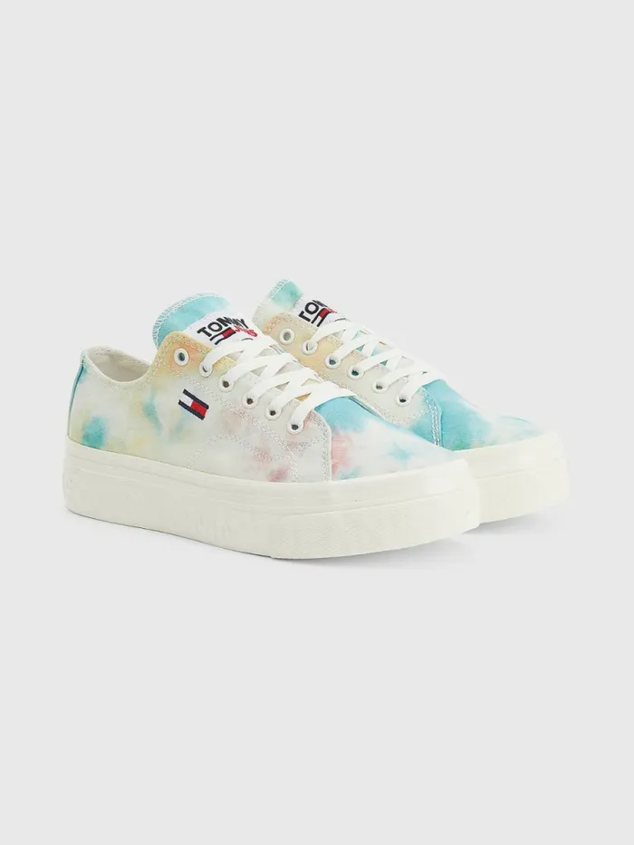 Tommy Hilfiger TieDye Flatform Canvas Trainers Tie Dye Womens Trainers Casaul