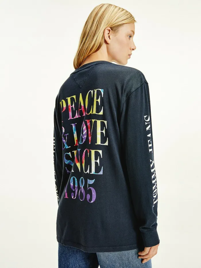 Tommy Hilfiger TieDye Oversized Fit Long Sleeve TShirt Desert Sky Womens TShirts Sale