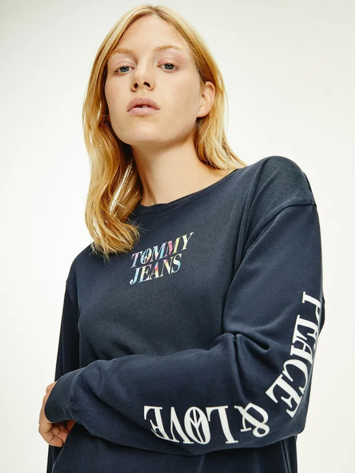 Tommy Hilfiger TieDye Oversized Fit Long Sleeve TShirt Desert Sky Womens TShirts Sale