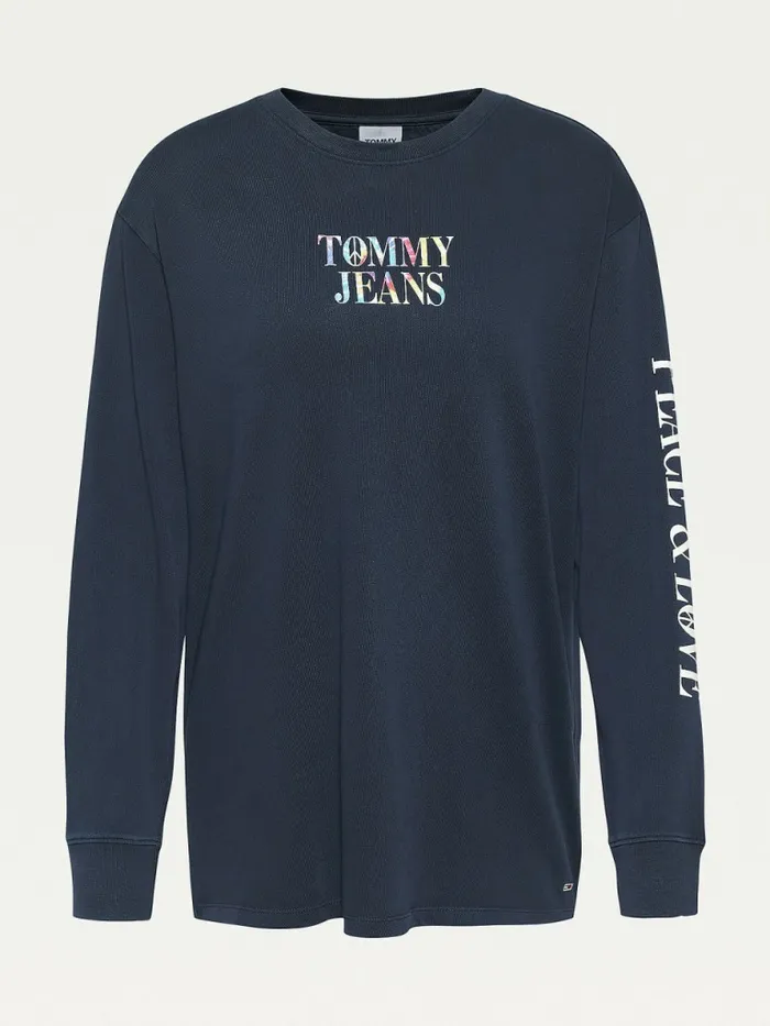 Tommy Hilfiger TieDye Oversized Fit Long Sleeve TShirt Desert Sky Womens TShirts Sale