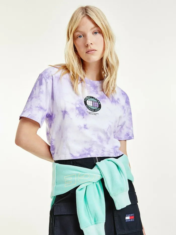 Tommy Hilfiger TieDye Recycled Cotton Cropped TShirt Tie Dye Womens TShirts Popular Tommy Hilfiger TieDye Recycled Cotton Cropped TShirt Tie Dye Womens TShirts Popular